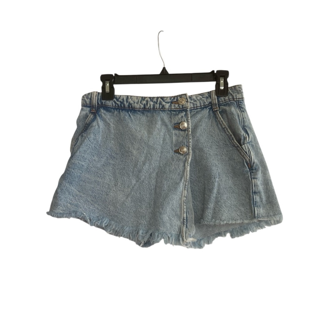 Zara Wrap Denim Skort Blue Skirt Shorts Asymmetrical Pockets Size Medium